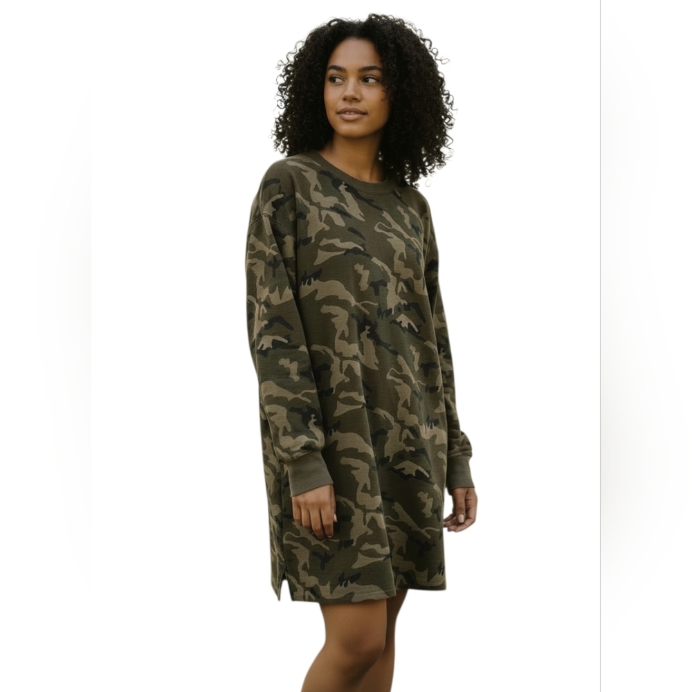 Seven Sisters Long Sleeve Camo Green Sweatshirt Shift Dress Size Small